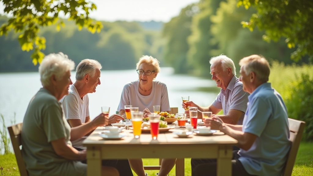 Seniori pie ezer piknika