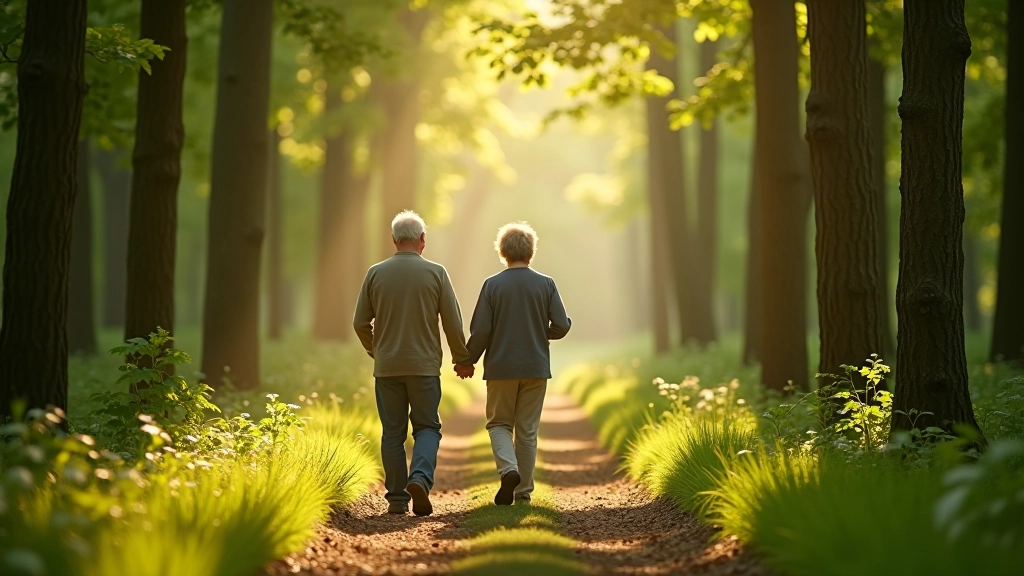Seniori meža vidū veic forest bathing praksi, mierīga atmosfēra Slīteres nacionālajā parkā